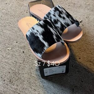 Black and White cowhide Slide Sandals